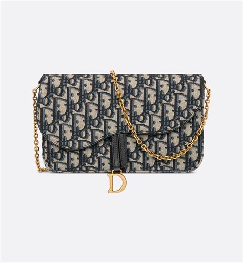 Saddle Pouch with Chain Gray Dior Oblique Jacquard 